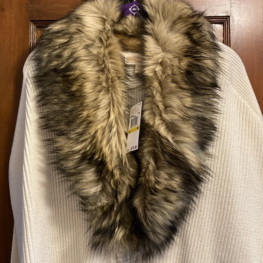 MICHAEL Michael Kors Faux-Fur Buckle/Zip Up Poncho